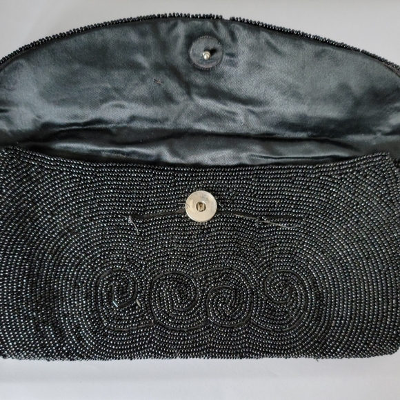 Vintage 1950s Black Hand Beaded Evening Clutch Bag Cocktail Formal Party 9 x 4.5 - Picture 6 of 10